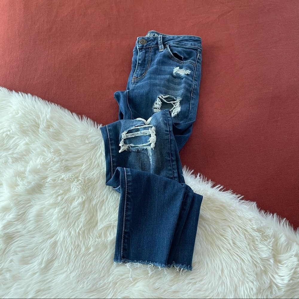 American eagle jegging crop distressed jeans sz.0